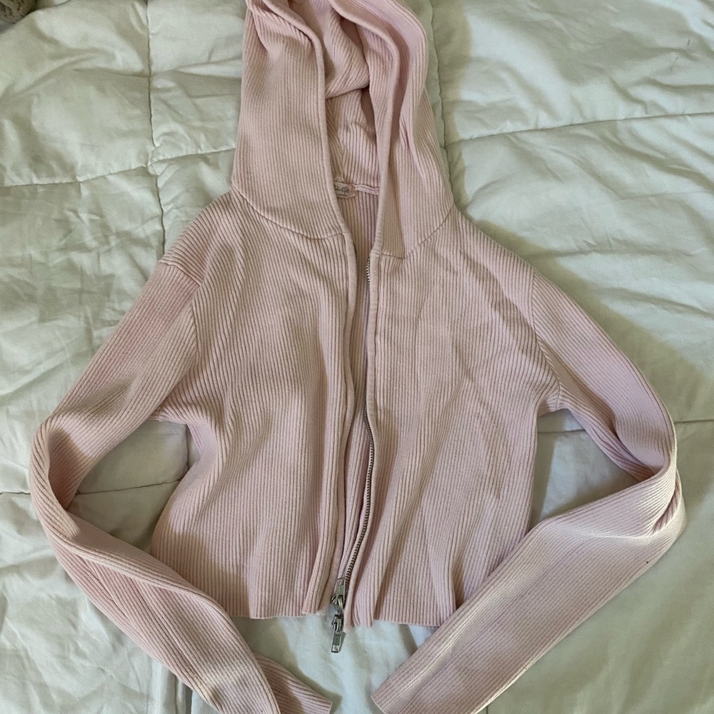 ribbed pink hoodie